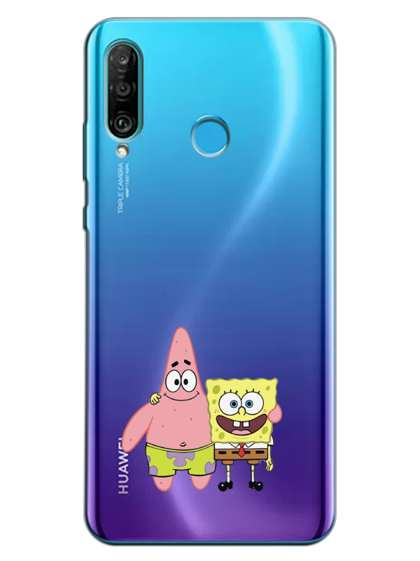 Huawei%20P30%20Lite%20Sünger%20Bob%20Ve%20Patrickstar%20Şeffaf%20Telefon%20Kılıfı