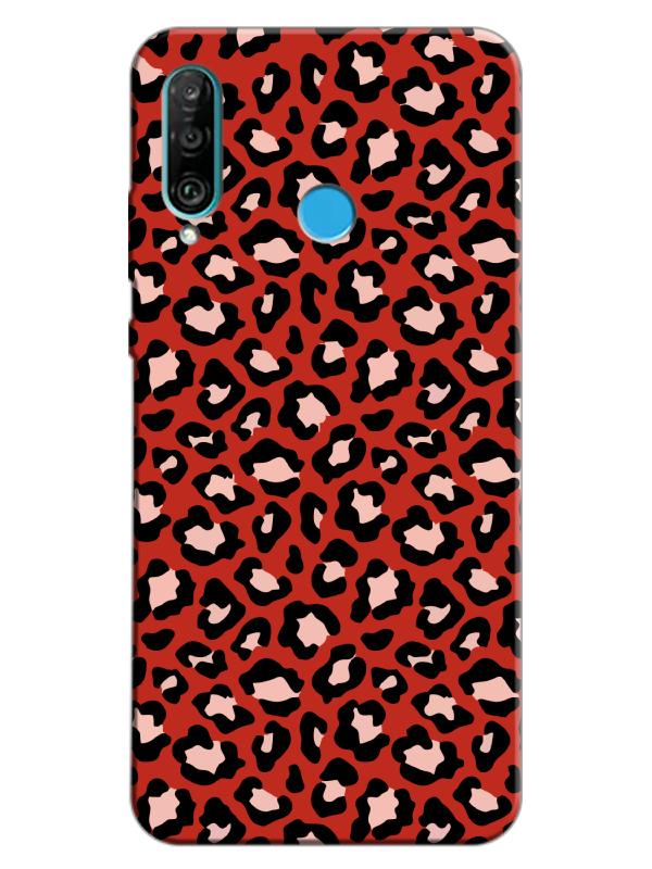 Huawei%20P30%20Lite%20Leopar%20Desenli%20Kırmızı%20Telefon%20Kılıfı