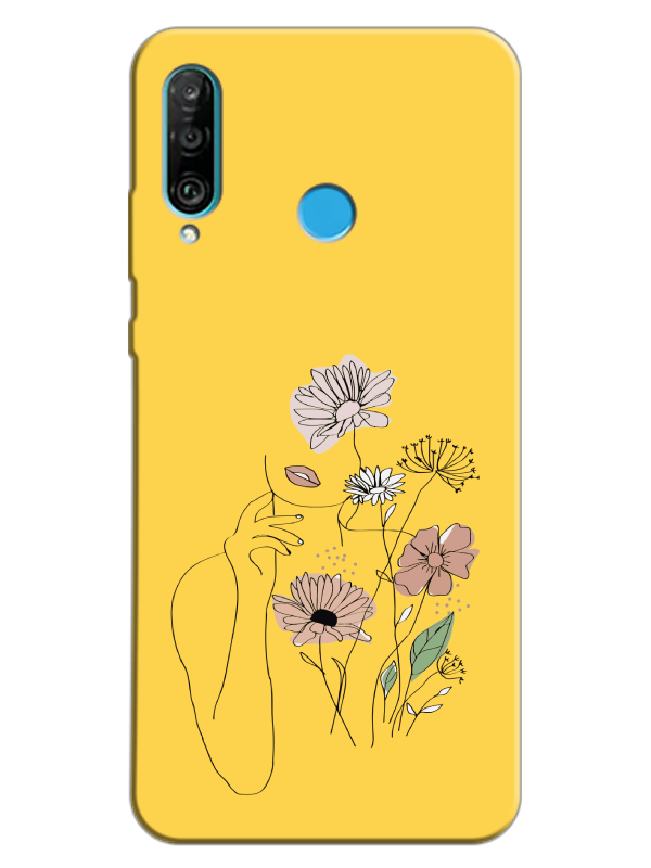 Huawei%20P30%20Lite%20Kadın%20Çiçek%20Sarı%20Telefon%20Kılıfı