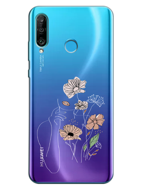 Huawei%20P30%20Lite%20Kadın%20Çiçek%20Şeffaf%20Telefon%20Kılıfı