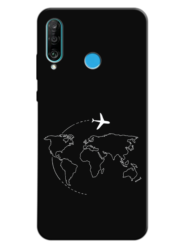 Huawei%20P30%20Lite%20Harita%20Uçak%20Siyah%20Telefon%20Kılıfı