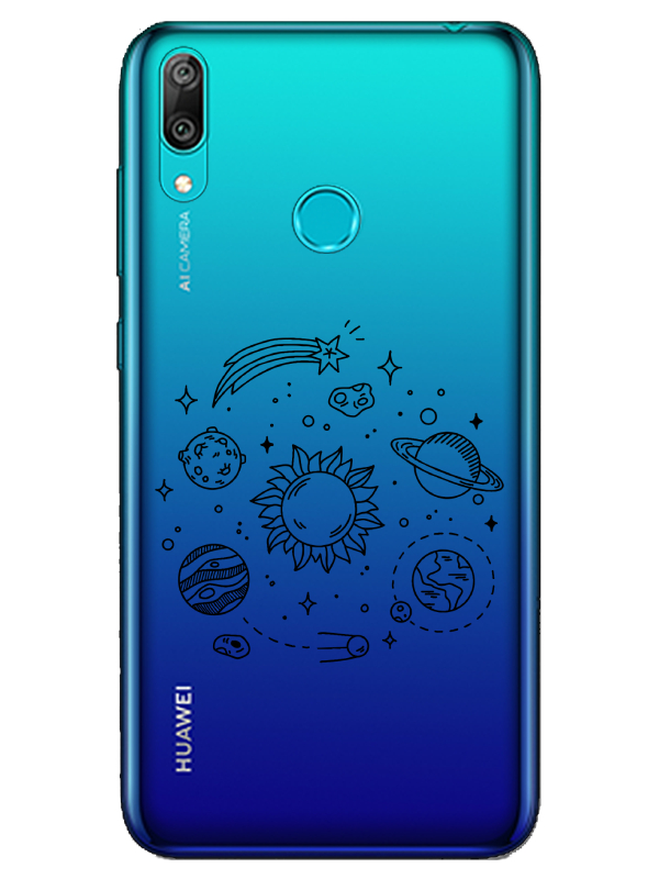 Huawei%20Y7%202019%20Gezegen%20Şeffaf%20Telefon%20Kılıfı