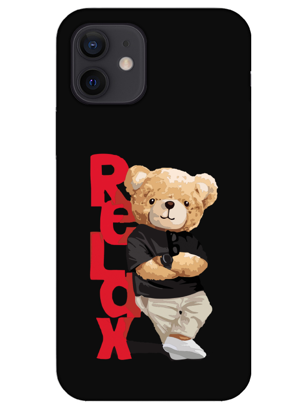 iPhone%2012%20Teddy%20Bear%20Relax%20Siyah%20Telefon%20Kılıfı