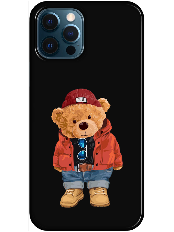 iPhone%2012%20Pro%20Teddy%20Bear%20Siyah%20Telefon%20Kılıfı