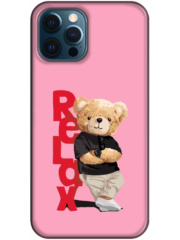 iPhone%2012%20Pro%20Max%20Teddy%20Bear%20Relax%20Pembe%20Telefon%20Kılıfı