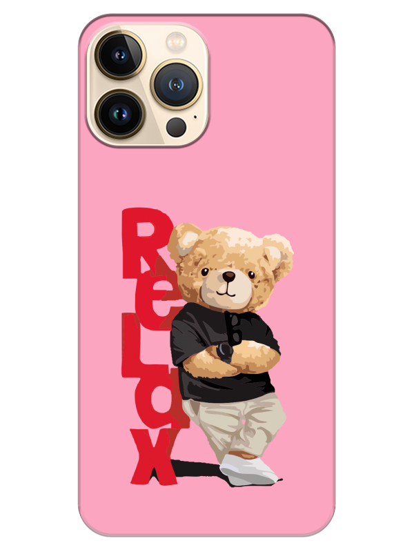 iPhone%2013%20Pro%20Max%20Teddy%20Bear%20Relax%20Pembe%20Telefon%20Kılıfı