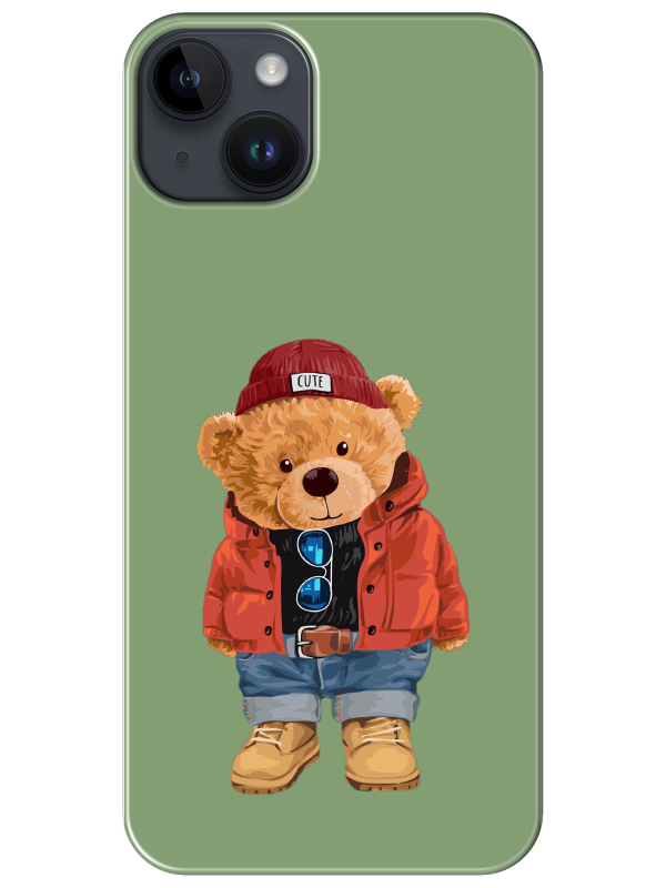 iPhone%2014%20Plus%20Teddy%20Bear%20Yeşil%20Telefon%20Kılıfı