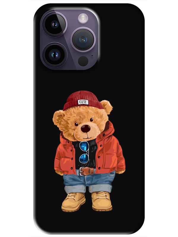 iPhone%2014%20Pro%20Max%20Teddy%20Bear%20Siyah%20Telefon%20Kılıfı