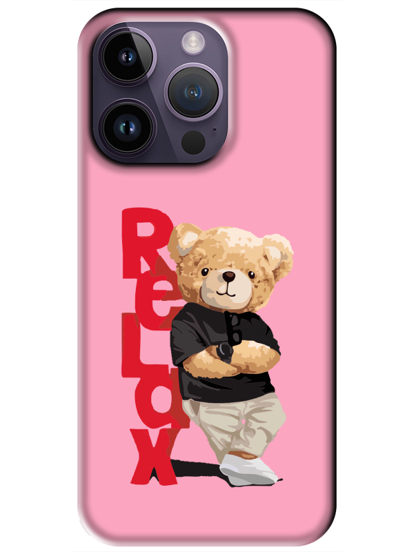 iPhone%2014%20Pro%20Max%20Teddy%20Bear%20Relax%20Pembe%20Telefon%20Kılıfı