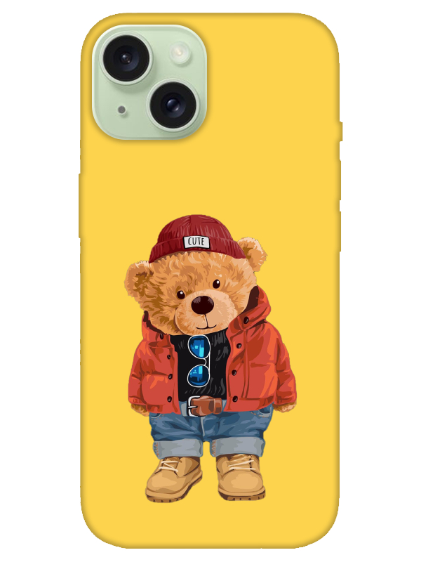 iPhone%2015%20Plus%20Teddy%20Bear%20Sarı%20Telefon%20Kılıfı