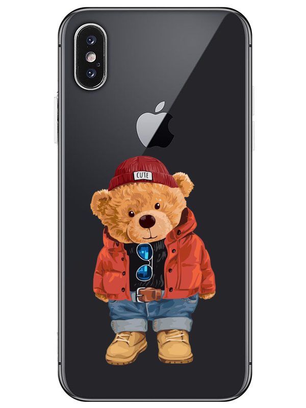 iPhone%20X%20Teddy%20Bear%20Şeffaf%20Telefon%20Kılıfı