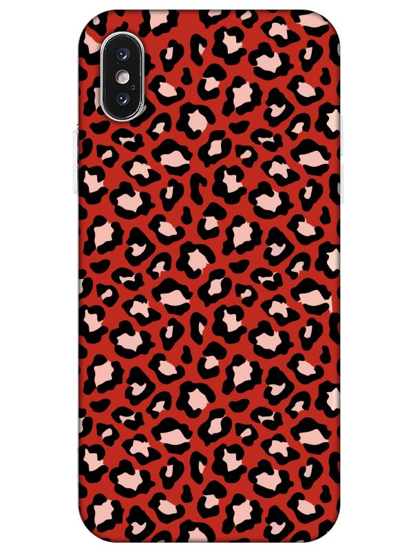 iPhone%20X%20Leopar%20Desenli%20Kırmızı%20Telefon%20Kılıfı