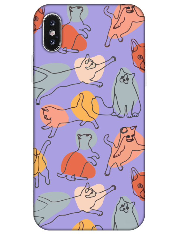 iPhone%20X%20Kedi%20Figürleri%20Lila%20Telefon%20Kılıfı