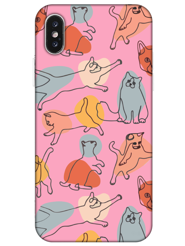 iPhone%20X%20Kedi%20Figürleri%20Pembe%20Telefon%20Kılıfı