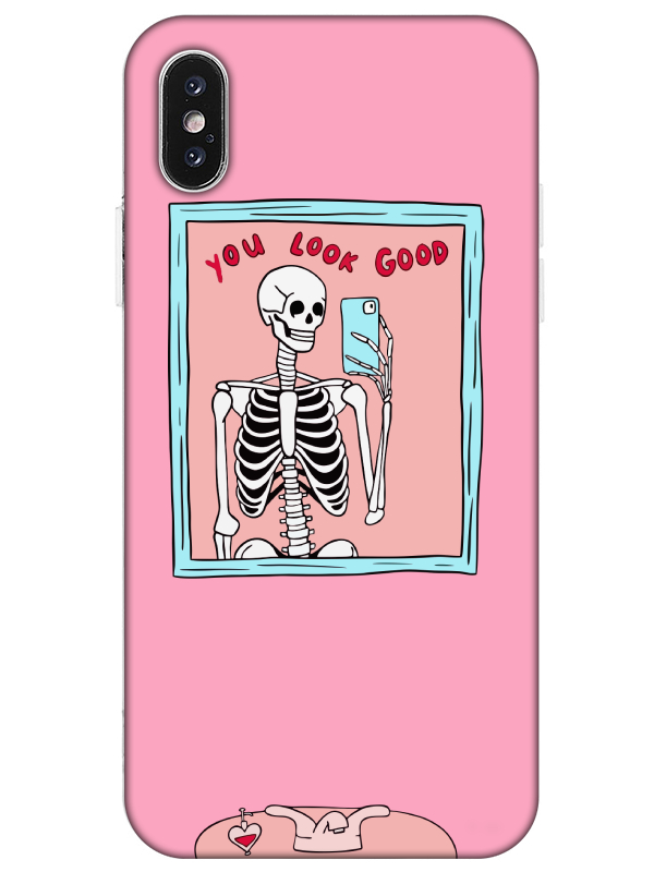 iPhone%20X%20You%20Look%20Good%20İskelet%20Pembe%20Telefon%20Kılıfı