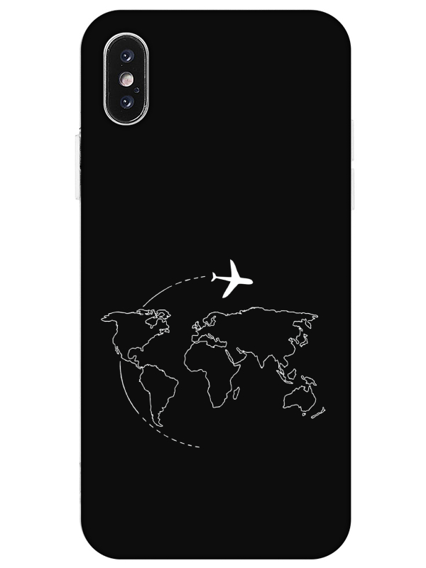 iPhone%20XS%20Harita%20Uçak%20Siyah%20Telefon%20Kılıfı