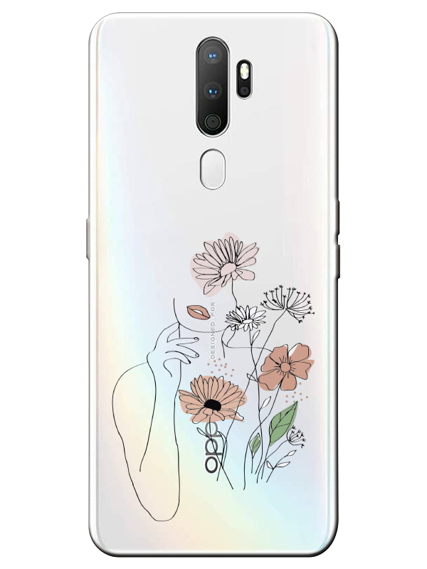 Oppo%20A5%202020%20Kadın%20Çiçek%20Şeffaf%20Telefon%20Kılıfı