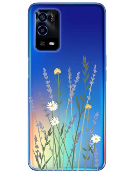 Oppo%20A55%20Lavanta%20Desenli%20Şeffaf%20Telefon%20Kılıfı