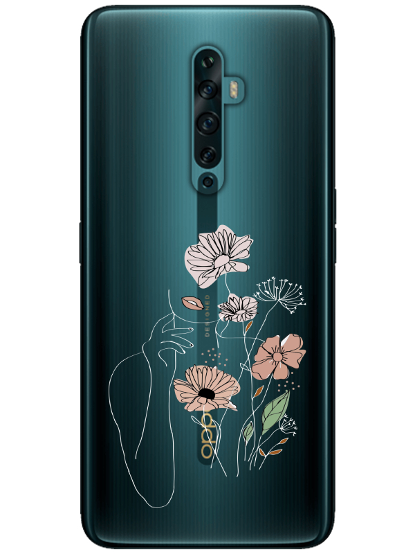 Oppo%20Reno2%20Z%20Kadın%20Çiçek%20Şeffaf%20Telefon%20Kılıfı