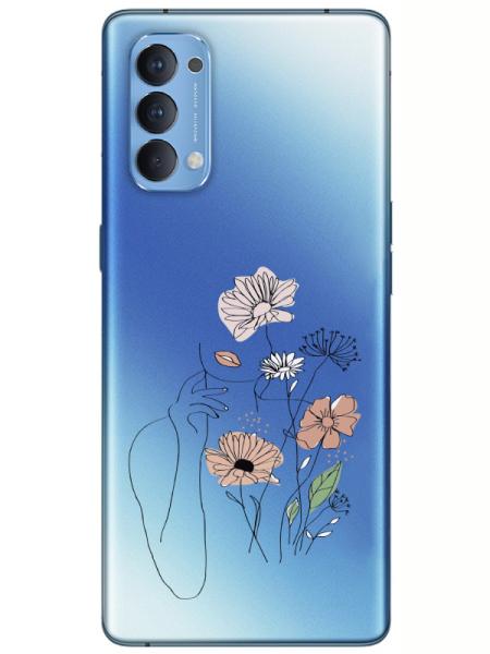 Oppo%20Reno%204%20Kadın%20Çiçek%20Şeffaf%20Telefon%20Kılıfı