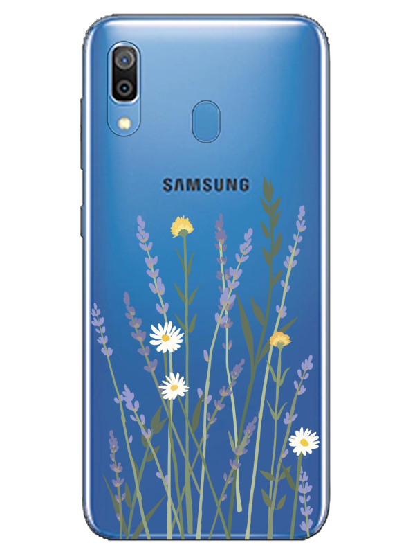 Samsung%20A20%20Lavanta%20Desenli%20Şeffaf%20Telefon%20Kılıfı