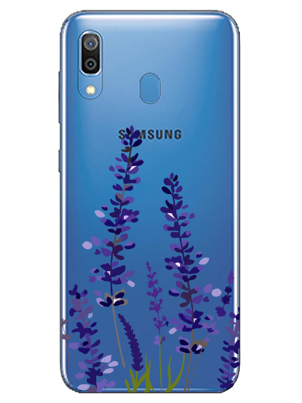 Samsung%20A20%20Lavanta%20Desenli%20Şeffaf%20Telefon%20Kılıfı