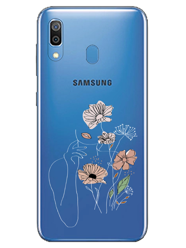 Samsung%20A20%20Kadın%20Çiçek%20Şeffaf%20Telefon%20Kılıfı