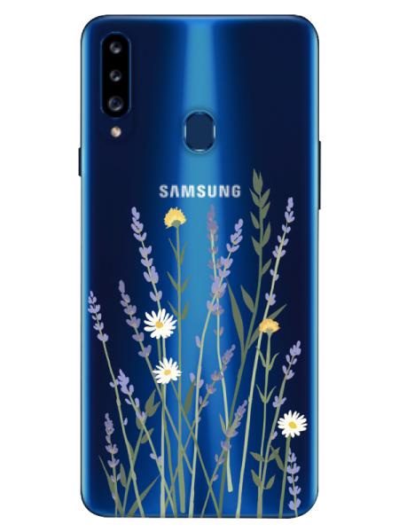 Samsung%20A20s%20Lavanta%20Desenli%20Şeffaf%20Telefon%20Kılıfı