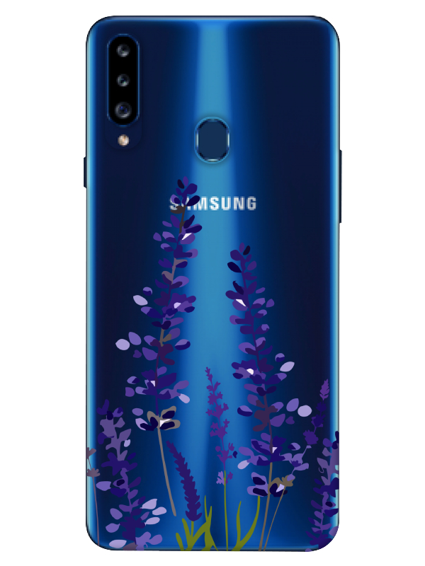 Samsung%20A20s%20Lavanta%20Desenli%20Şeffaf%20Telefon%20Kılıfı