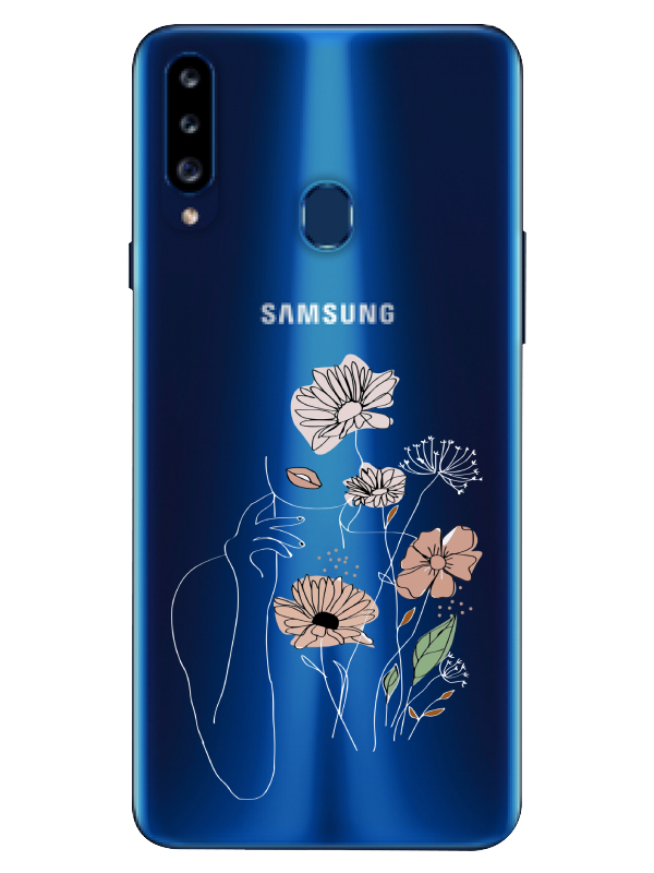 Samsung%20A20s%20Kadın%20Çiçek%20Şeffaf%20Telefon%20Kılıfı