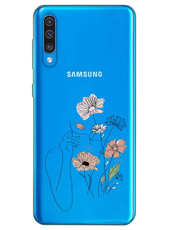 Samsung%20A50%20Kadın%20Çiçek%20Şeffaf%20Telefon%20Kılıfı