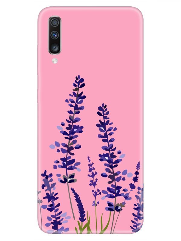 Samsung%20A70%20Lavanta%20Desenli%20Pembe%20Telefon%20Kılıfı