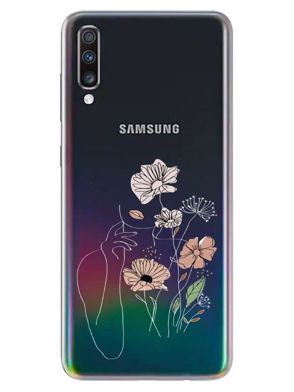 Samsung%20A70%20Kadın%20Çiçek%20Şeffaf%20Telefon%20Kılıfı