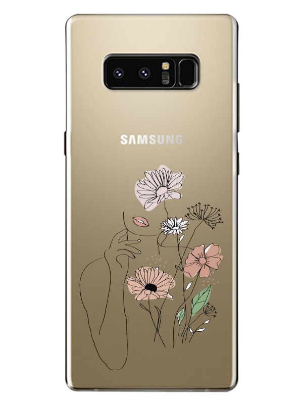 Samsung%20Note%208%20Kadın%20Çiçek%20Şeffaf%20Telefon%20Kılıfı