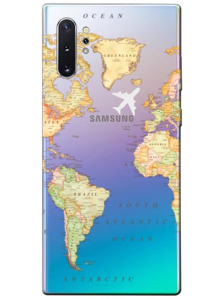 Samsung%20Note%2010%20Plus%20Dünya%20Haritalı%20Şeffaf%20Telefon%20Kılıfı