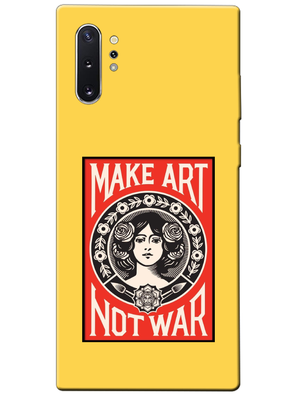 Samsung%20Note%2010%20Plus%20Make%20Art%20Not%20War%20Sarı%20Telefon%20Kılıfı