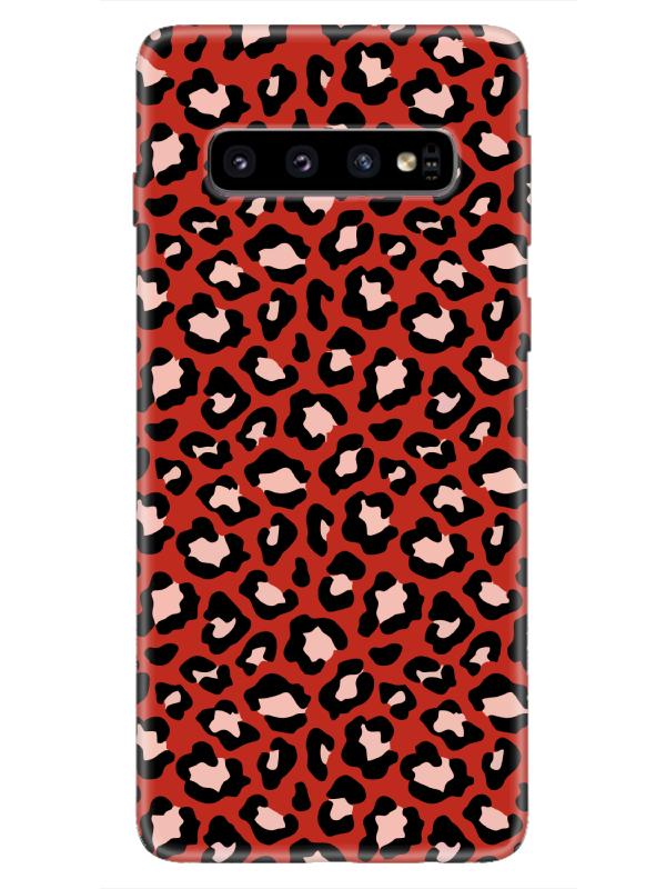 Samsung%20S10%20Leopar%20Desenli%20Kırmızı%20Telefon%20Kılıfı