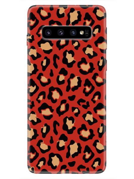 Samsung%20S10%20Leopar%20Desenli%20Kırmızı%20Telefon%20Kılıfı