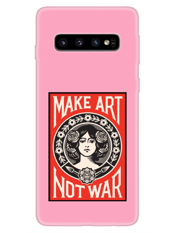 Samsung%20S10%20Make%20Art%20Not%20War%20Pembe%20Telefon%20Kılıfı