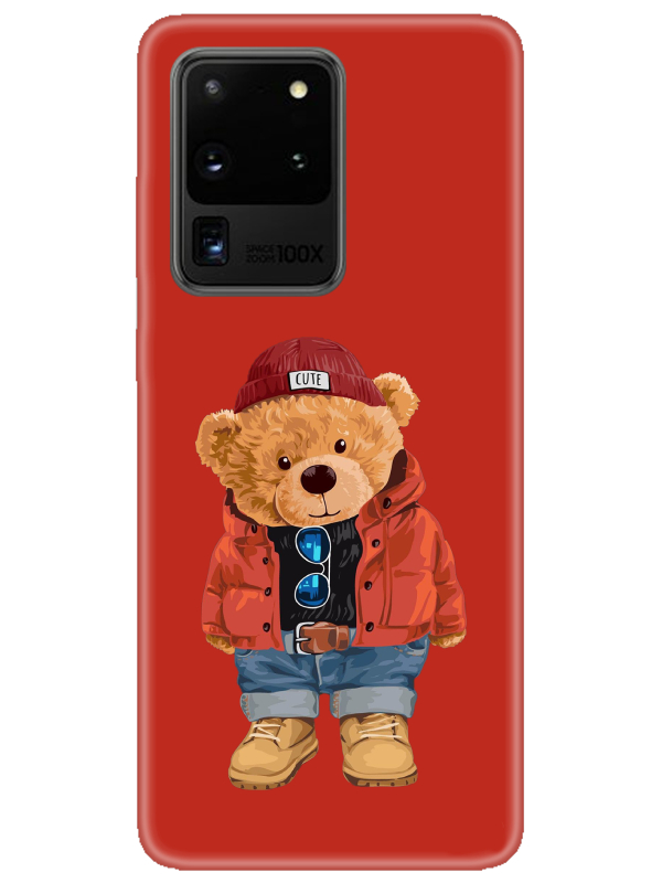 Samsung%20S20%20Ultra%20Teddy%20Bear%20Kırmızı%20Telefon%20Kılıfı