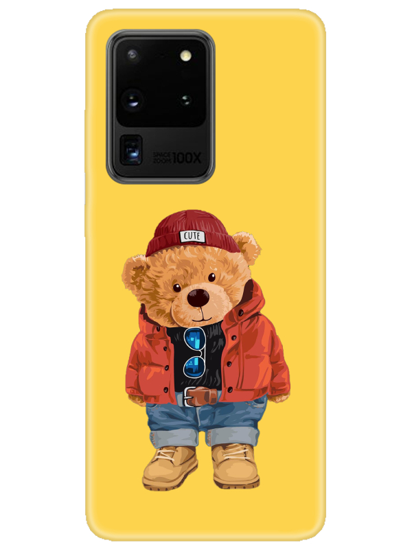 Samsung%20S20%20Ultra%20Teddy%20Bear%20Sarı%20Telefon%20Kılıfı