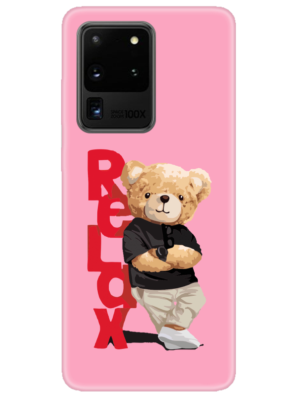 Samsung%20S20%20Ultra%20Teddy%20Bear%20Relax%20Pembe%20Telefon%20Kılıfı