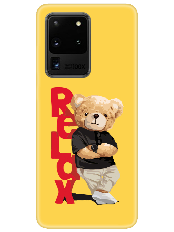 Samsung%20S20%20Ultra%20Teddy%20Bear%20Relax%20Sarı%20Telefon%20Kılıfı