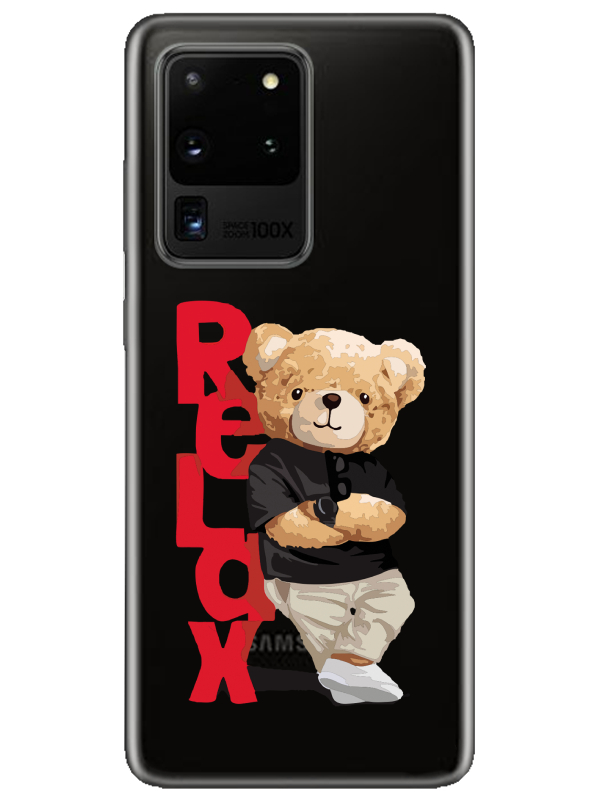 Samsung%20S20%20Ultra%20Teddy%20Bear%20Relax%20Şeffaf%20Telefon%20Kılıfı