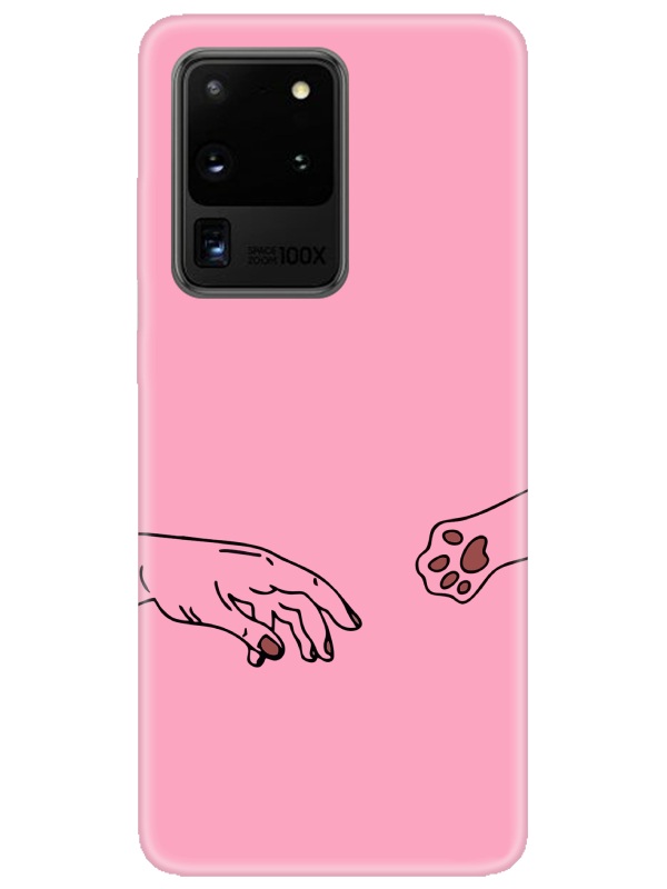 Samsung%20S20%20Ultra%20Hand%20And%20Paw%20Pembe%20Telefon%20Kılıfı