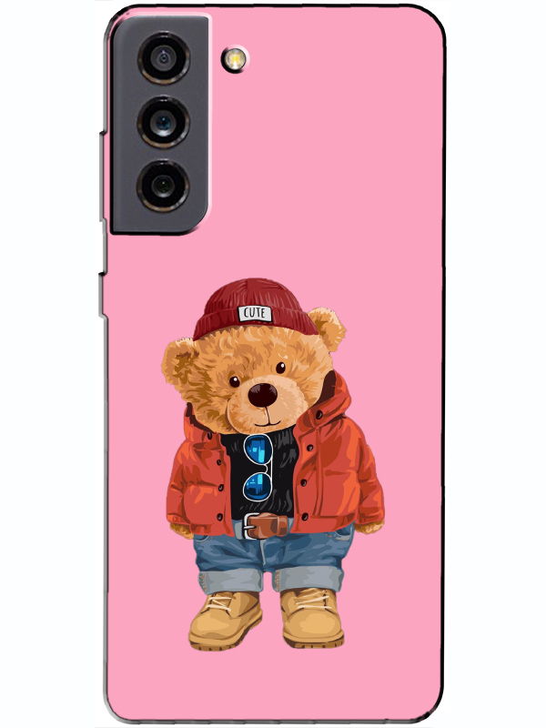 Samsung%20S21%20FE%20Teddy%20Bear%20Pembe%20Telefon%20Kılıfı