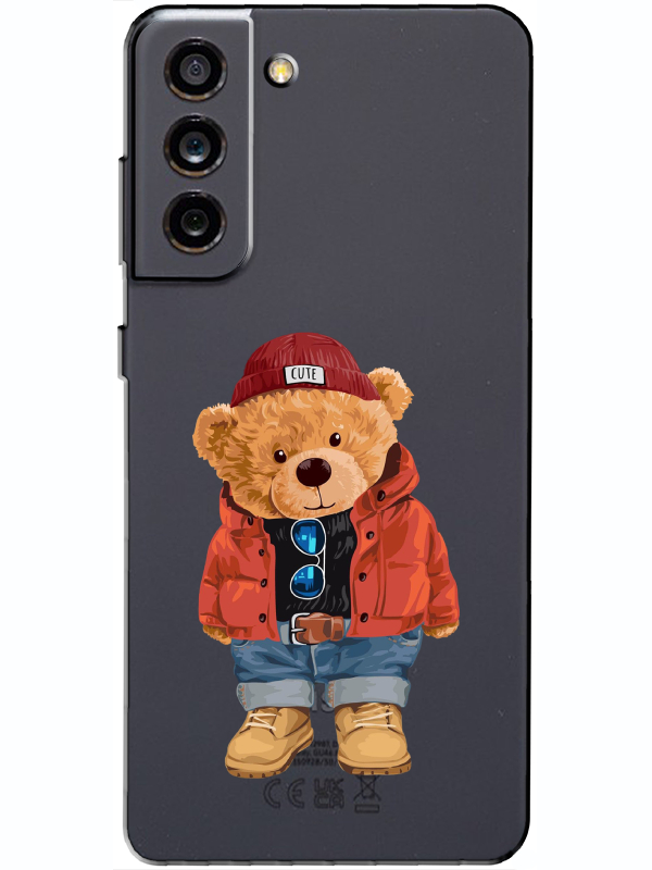 Samsung%20S21%20FE%20Teddy%20Bear%20Şeffaf%20Telefon%20Kılıfı