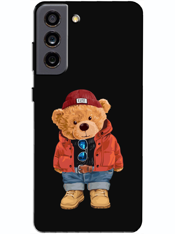 Samsung%20S21%20FE%20Teddy%20Bear%20Siyah%20Telefon%20Kılıfı