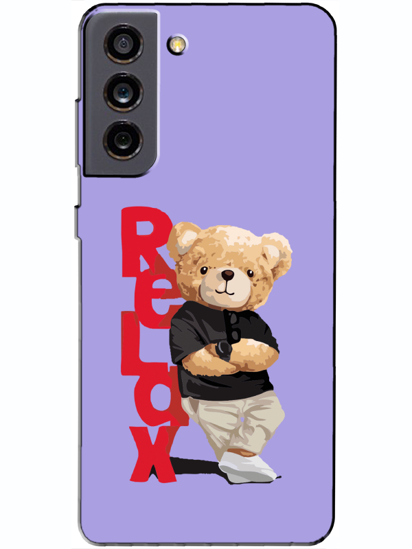 Samsung%20S21%20FE%20Teddy%20Bear%20Relax%20Lila%20Telefon%20Kılıfı