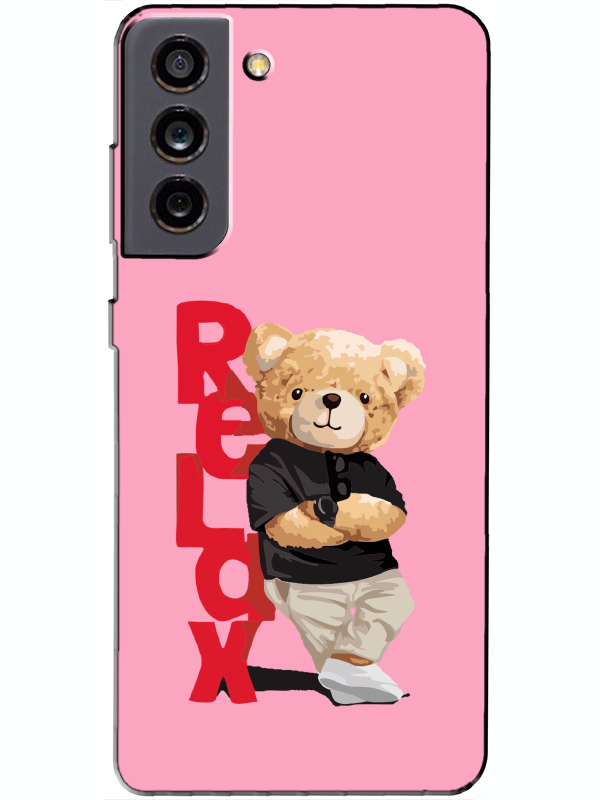 Samsung%20S21%20FE%20Teddy%20Bear%20Relax%20Pembe%20Telefon%20Kılıfı